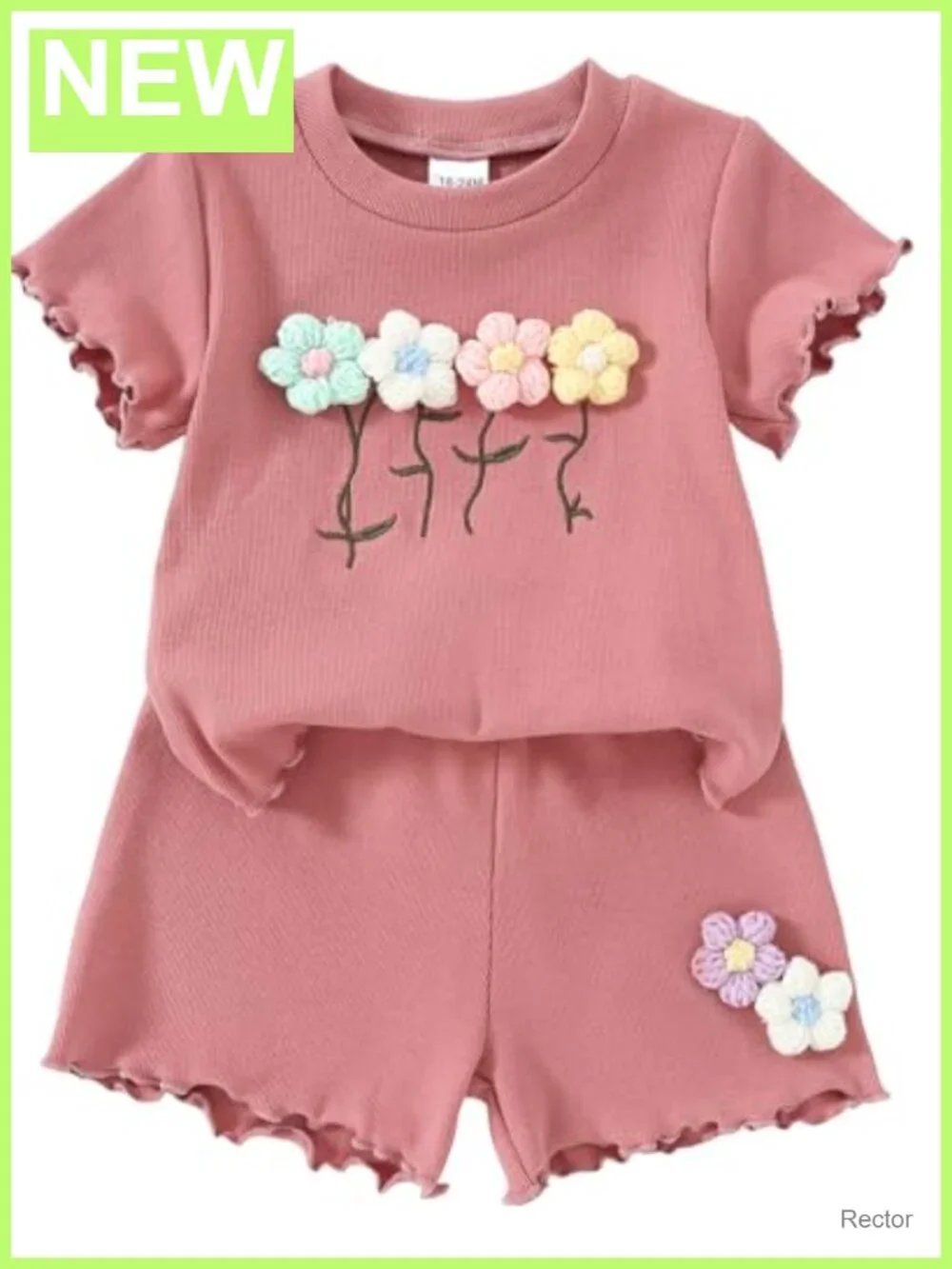 Toddler Girls 2 Piece Set Ruffle Ribbed Flower T Shirt and Shorts Summer Outfit